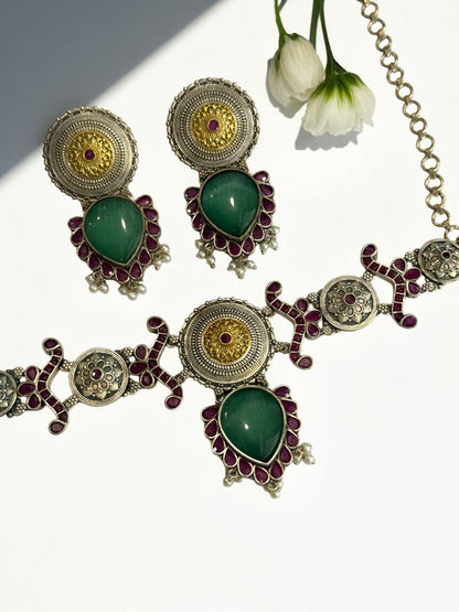 SEA GREEN NAYSA GERMAN SILVER JEWELLERY SET