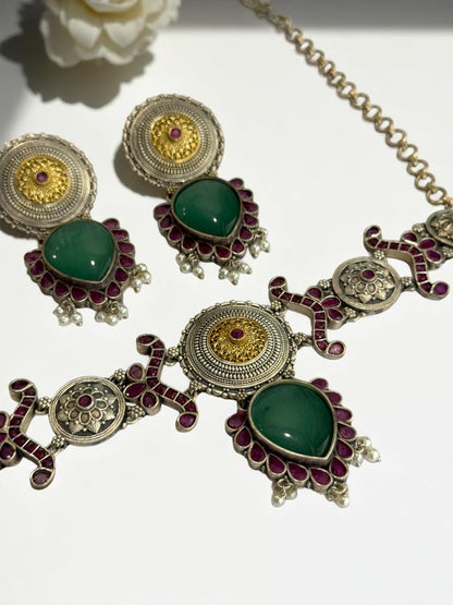 SEA GREEN NAYSA GERMAN SILVER JEWELLERY SET
