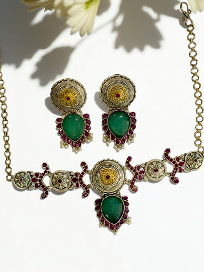 SEA GREEN NAYSA GERMAN SILVER JEWELLERY SET