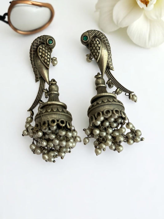 SILVER BIRDS SANSVI GERMAN SILVER EARRINGS