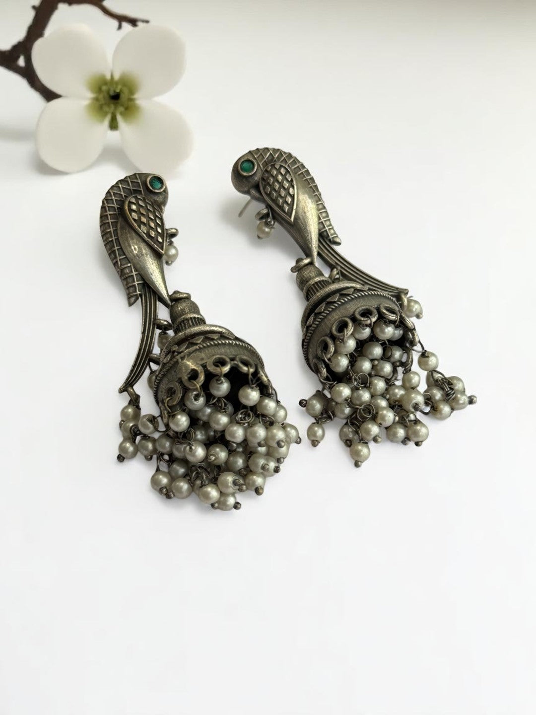 SILVER BIRDS SANSVI GERMAN SILVER EARRINGS