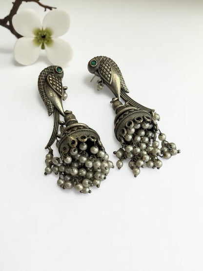 SILVER BIRDS SANSVI GERMAN SILVER EARRINGS