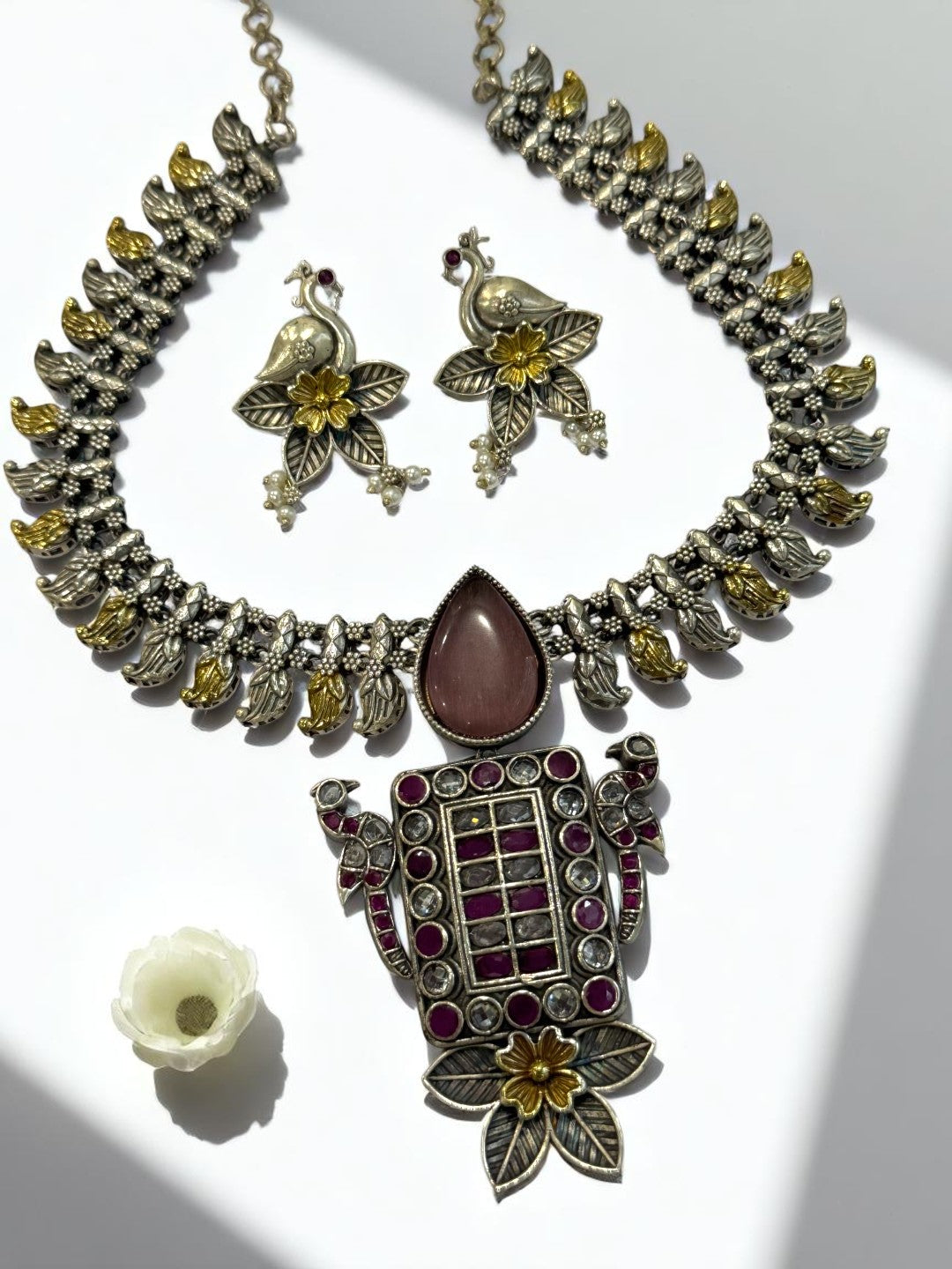 PINK OMISHA GERMAN SILVER JEWELLERY SET