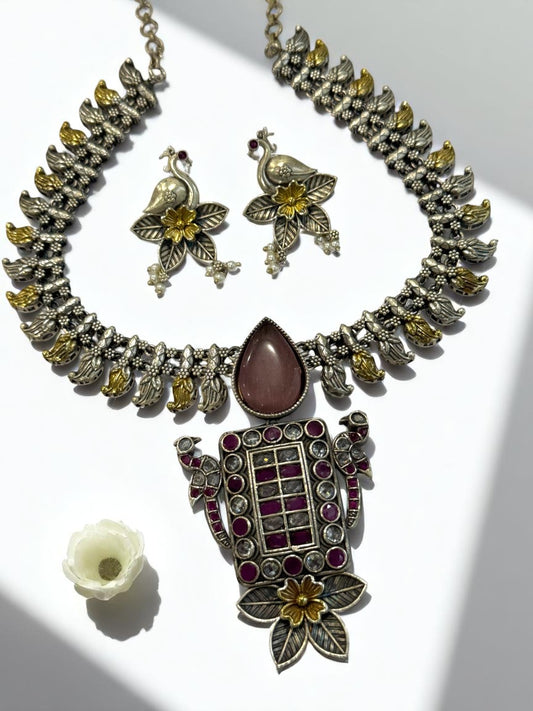 PINK OMISHA GERMAN SILVER JEWELLERY SET