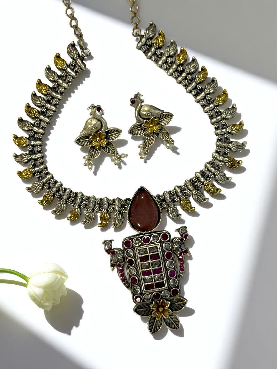 PINK OMISHA GERMAN SILVER JEWELLERY SET