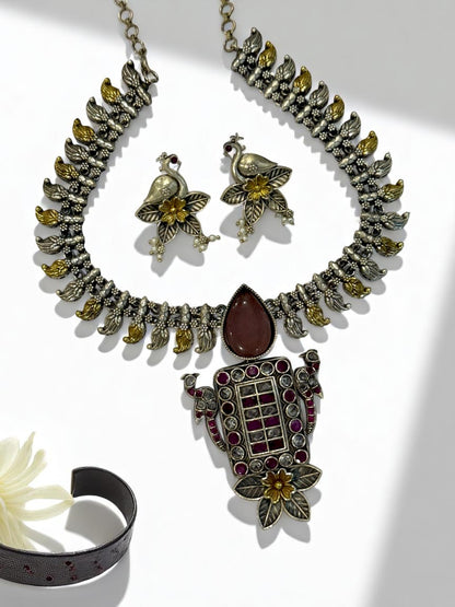 PINK OMISHA GERMAN SILVER JEWELLERY SET