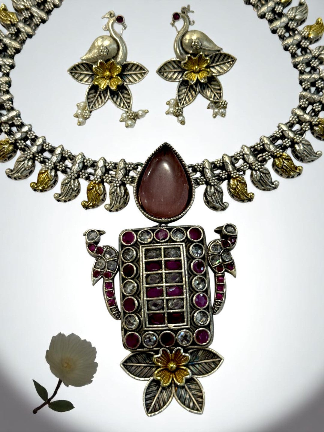 PINK OMISHA GERMAN SILVER JEWELLERY SET
