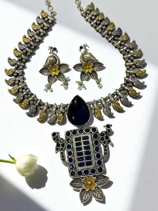 BLUE OMISHA GERMAN SILVER JEWELLERY SET