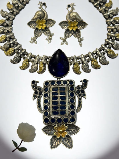 BLUE OMISHA GERMAN SILVER JEWELLERY SET