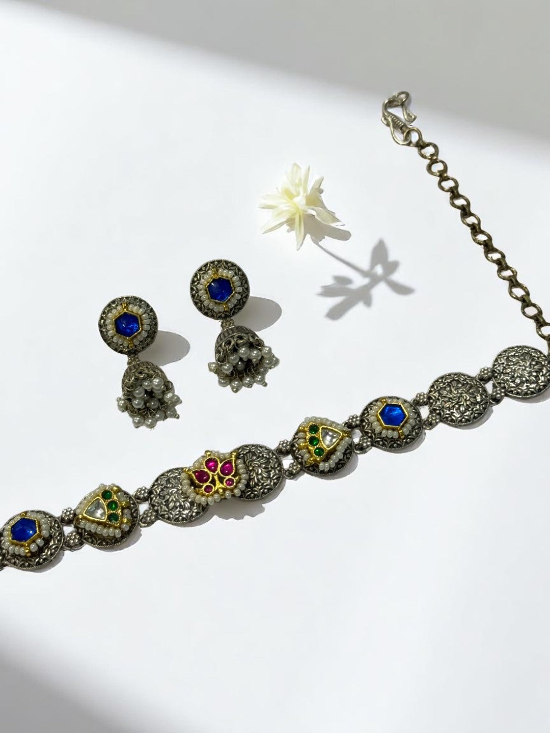 BLUE OJAL GERMAN SILVER JEWELLERY SET