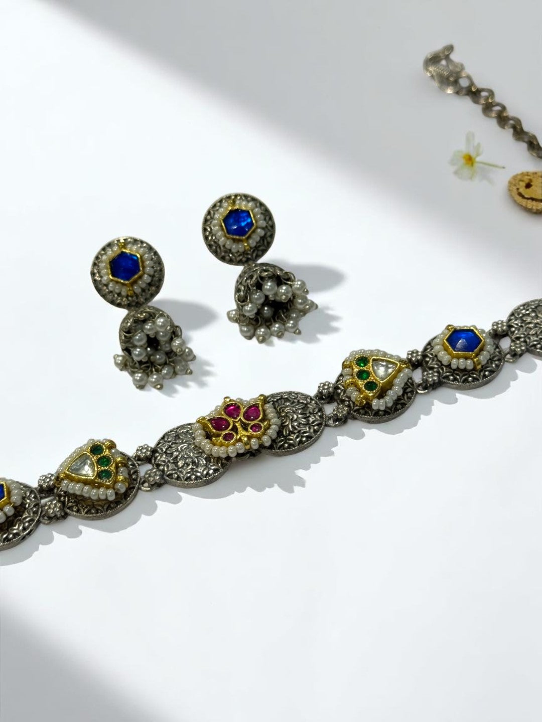 BLUE OJAL GERMAN SILVER JEWELLERY SET