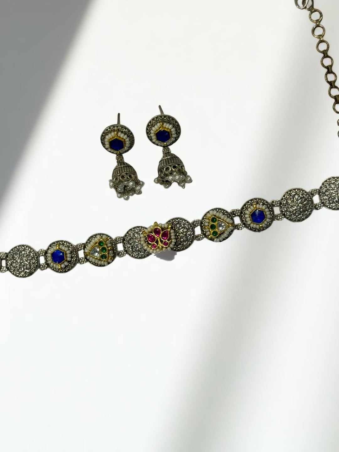 BLUE OJAL GERMAN SILVER JEWELLERY SET