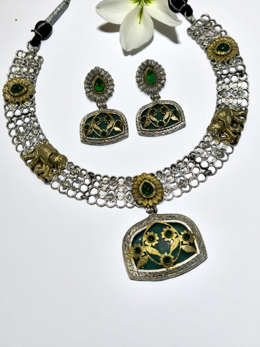 GREEN OSHMA GERMAN SILVER JEWELLERY SET