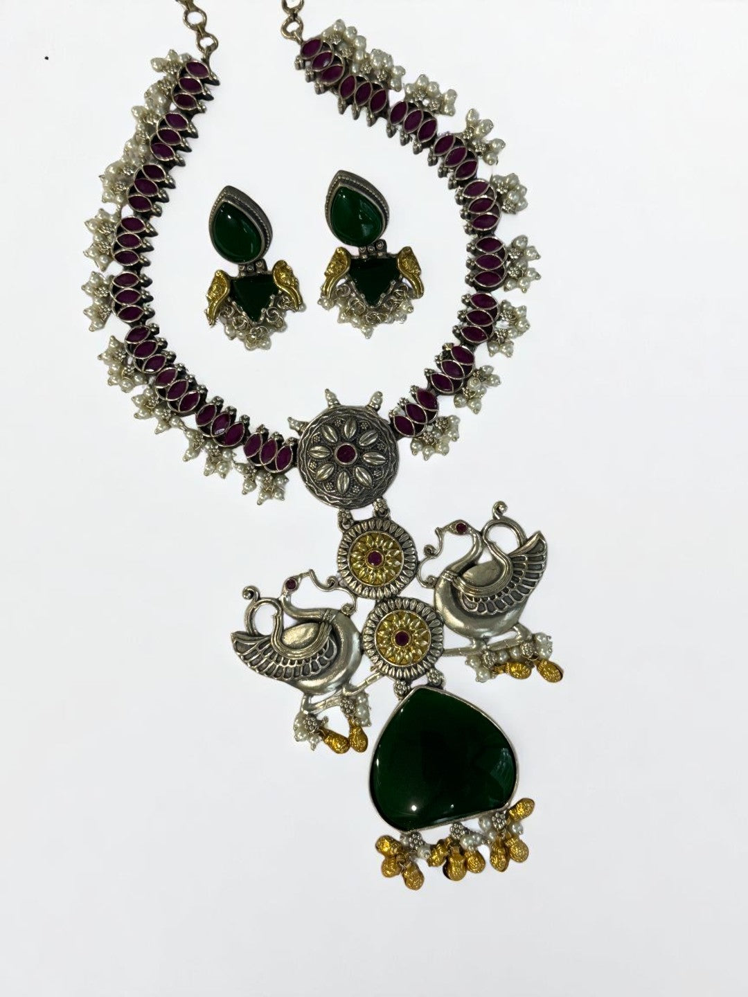 GREEN FAIRY GERMAN SILVER JEWELLERY SET