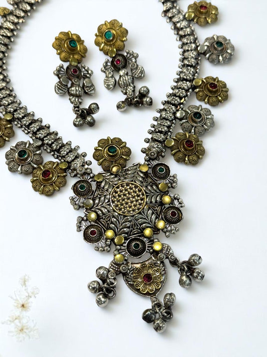 GREEN RUBY PRISHA GERMAN SILVER JEWELLERY SET