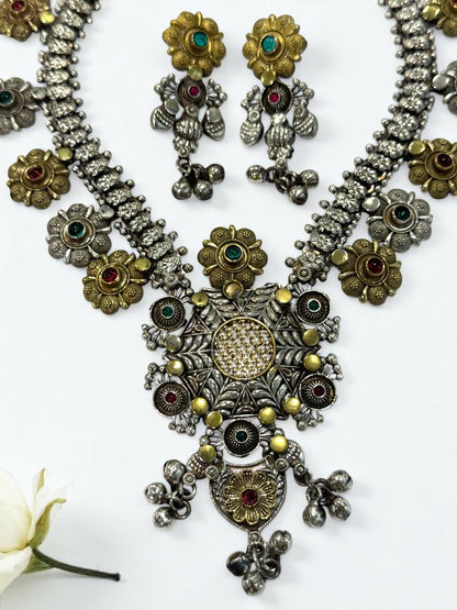 GREEN RUBY PRISHA GERMAN SILVER JEWELLERY SET
