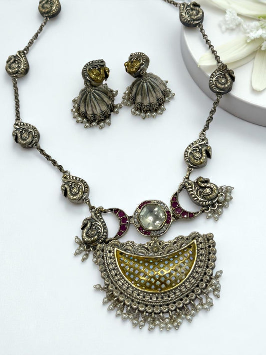 PINK PAVITRA GERMAN SILVER JEWELLERY SET