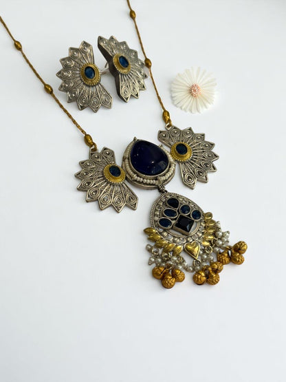 BLUE PIHU GERMAN SILVER JEWELLERY SET
