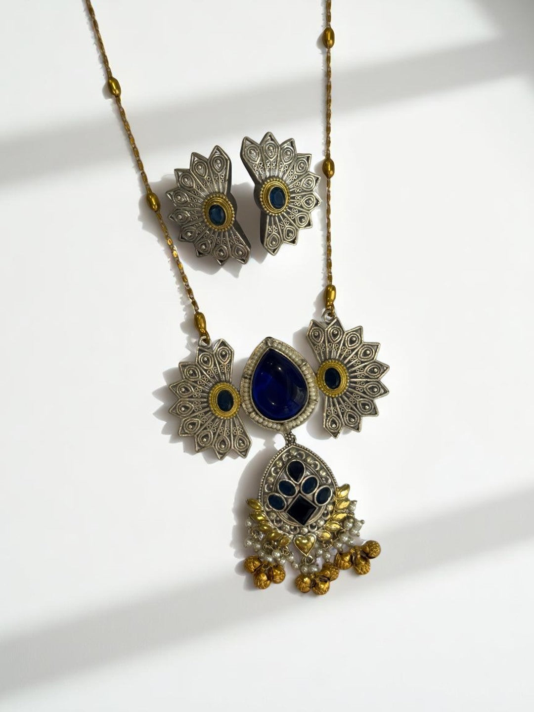 BLUE PIHU GERMAN SILVER JEWELLERY SET