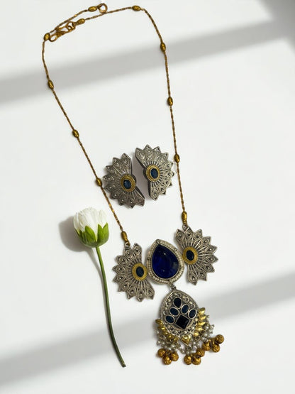 BLUE PIHU GERMAN SILVER JEWELLERY SET