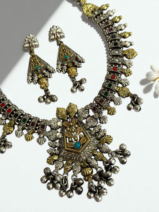 SKY BLUE PRAGYA GERMAN SILVER JEWELLERY SET