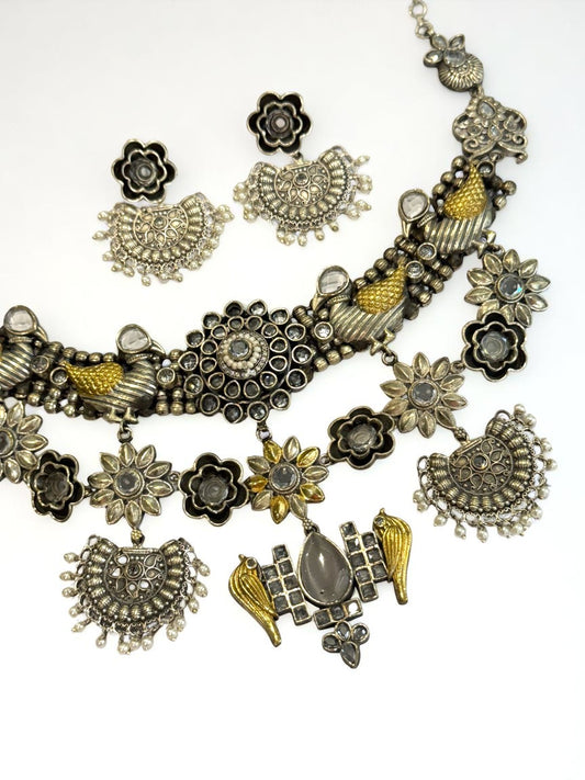 BLACK PURVA GERMAN SILVER JEWELLERY SET