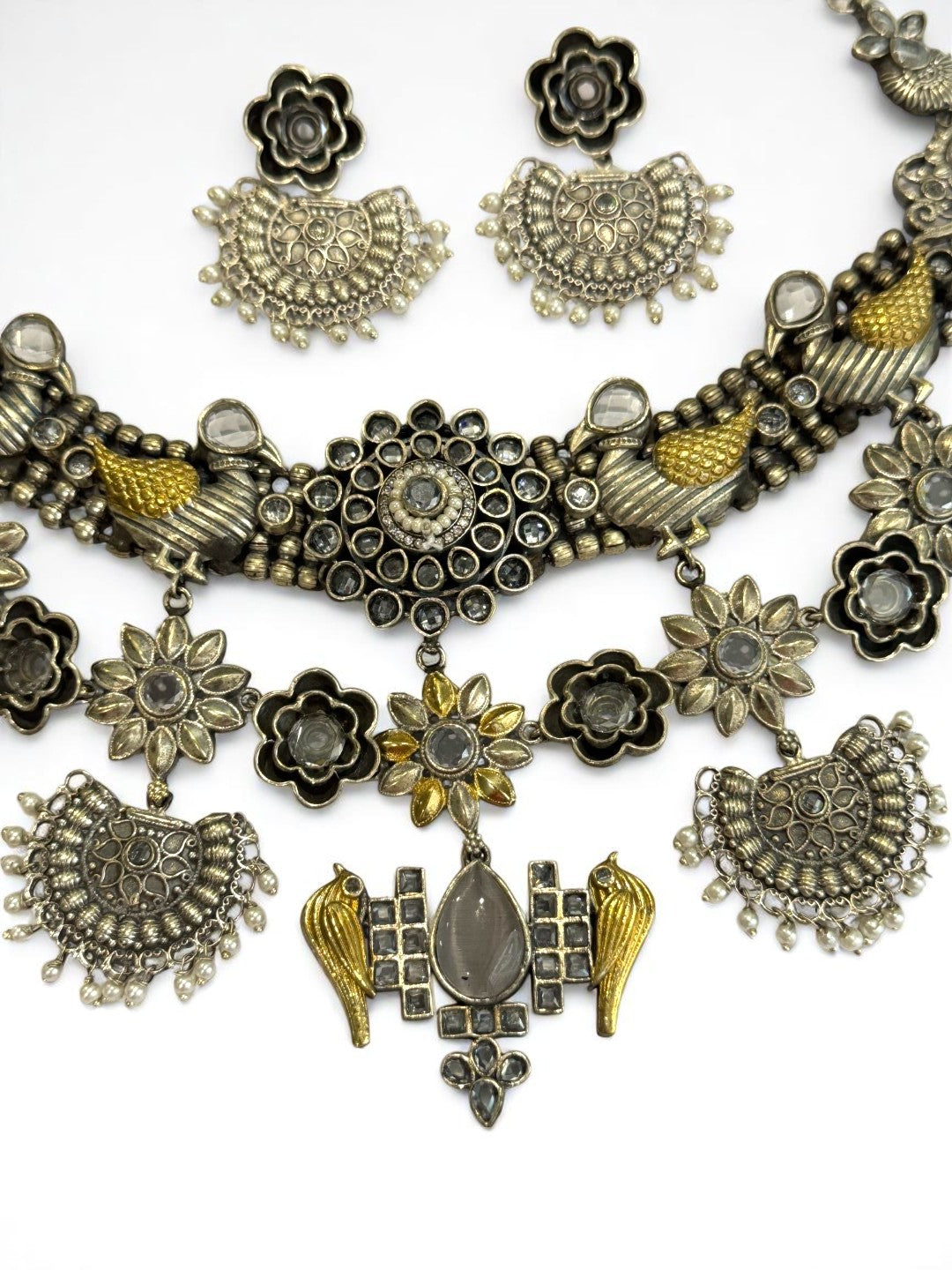 BLACK PURVA GERMAN SILVER JEWELLERY SET
