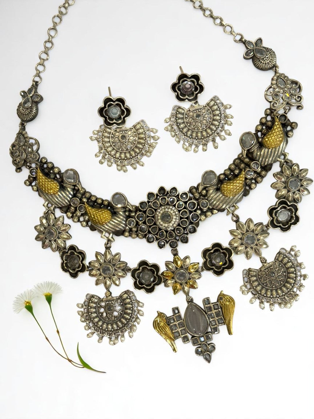 BLACK PURVA GERMAN SILVER JEWELLERY SET