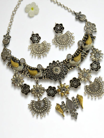 BLACK PURVA GERMAN SILVER JEWELLERY SET