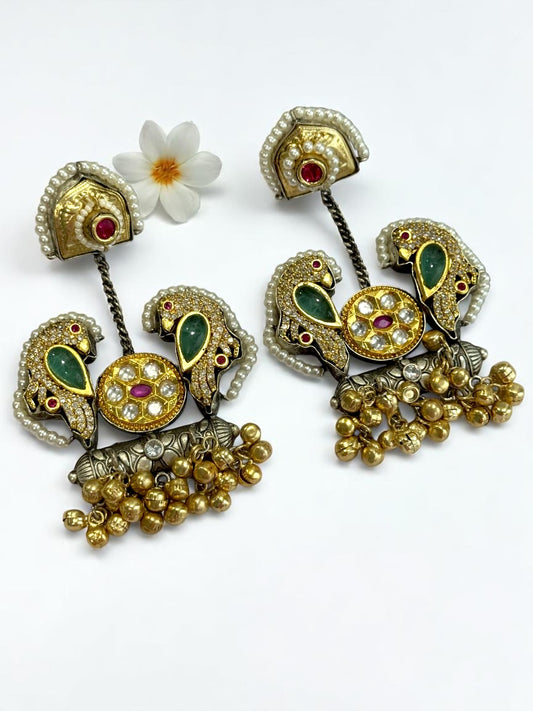 MULTI DIAMOND BIRDS ANSVY GERMAN SILVER EARRINGS