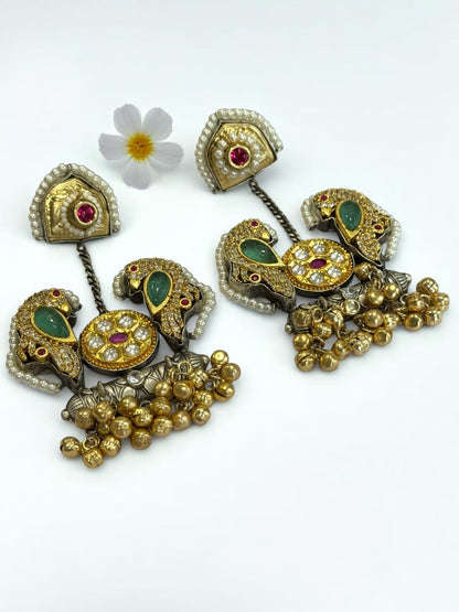MULTI DIAMOND BIRDS ANSVY GERMAN SILVER EARRINGS