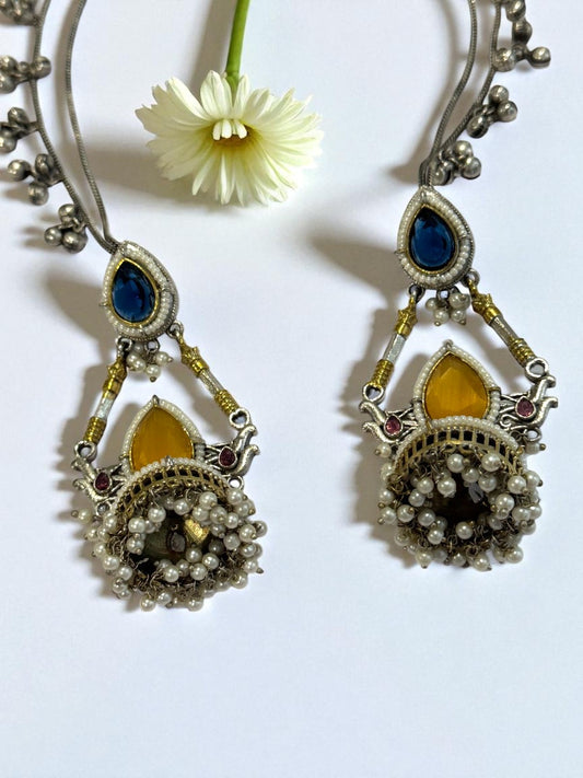 YELLOW GAURI GERMAN SILVER EARRINGS