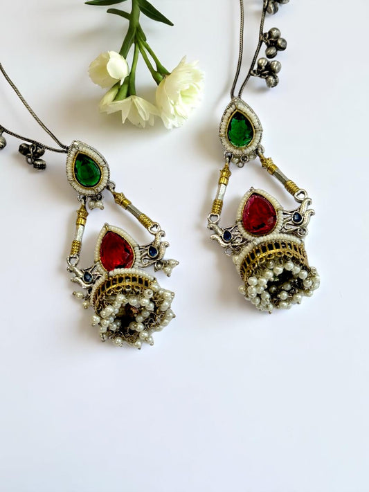 MULTI GAURI GERMAN SILVER EARRINGS