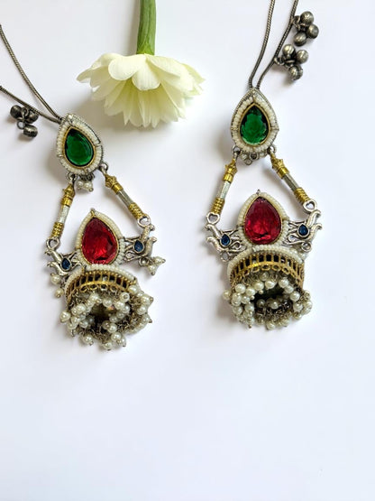 MULTI GAURI GERMAN SILVER EARRINGS
