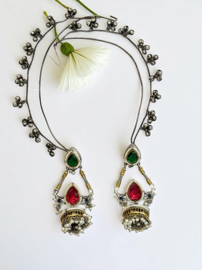 MULTI GAURI GERMAN SILVER EARRINGS
