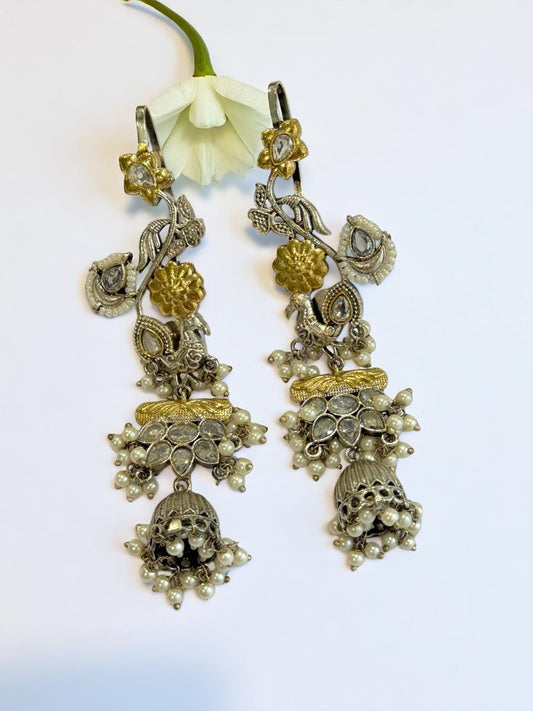DUAL TONE AMBIKA GERMAN SILVER EARRINGS