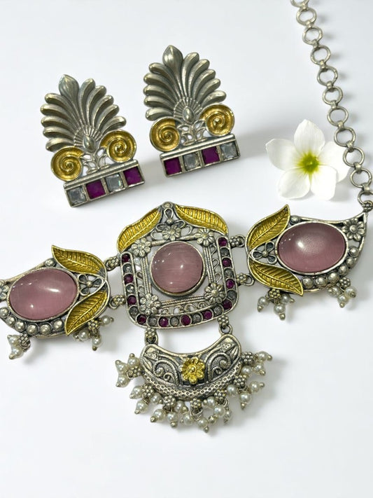 PINK RITU GERMAN SILVER JEWELLERY SET