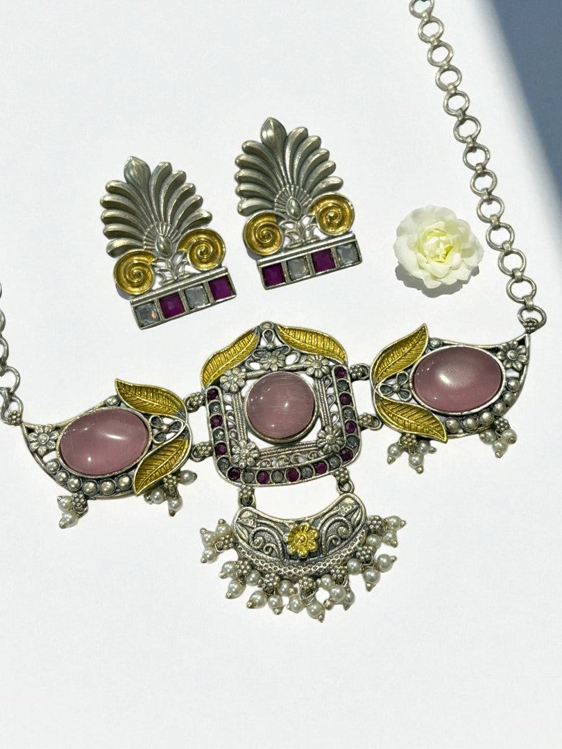 PINK RITU GERMAN SILVER JEWELLERY SET