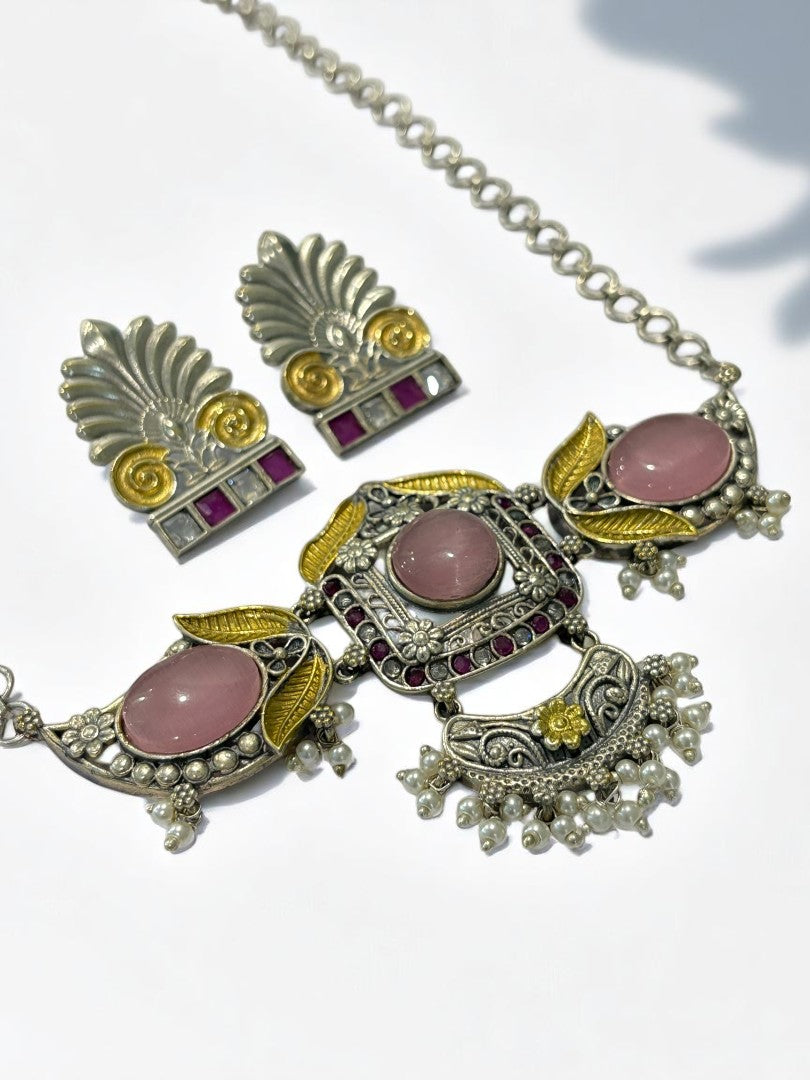 PINK RITU GERMAN SILVER JEWELLERY SET