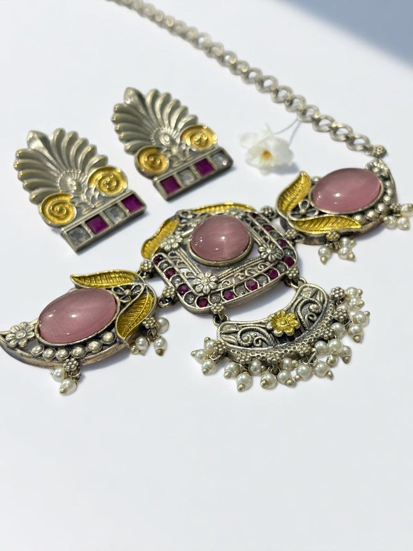 PINK RITU GERMAN SILVER JEWELLERY SET