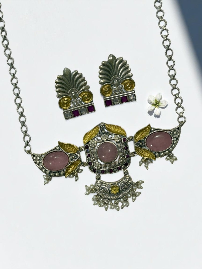 PINK RITU GERMAN SILVER JEWELLERY SET