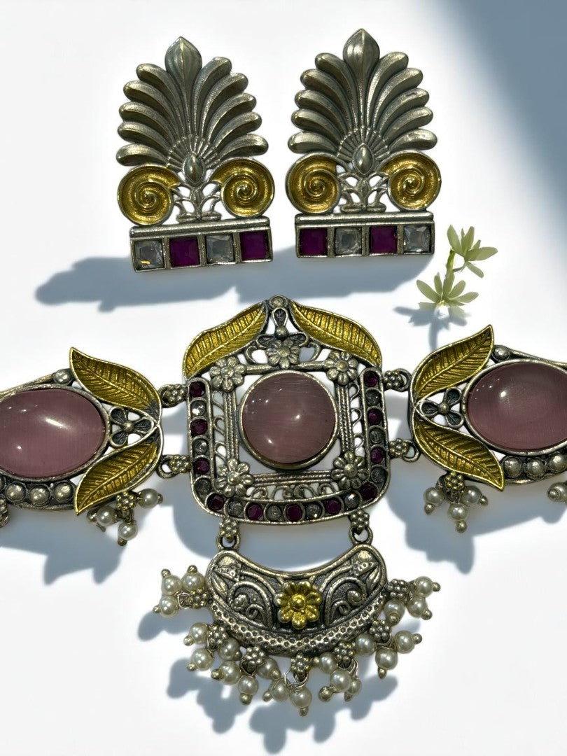 PINK RITU GERMAN SILVER JEWELLERY SET