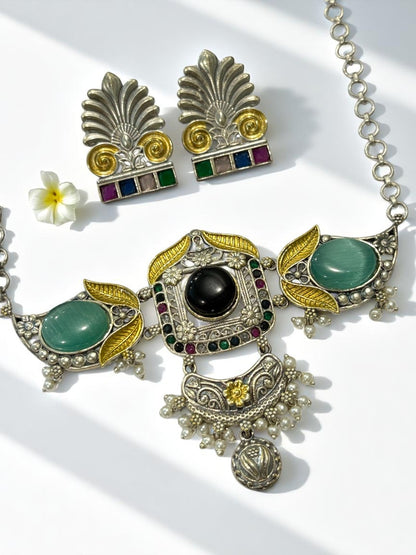 GREEN RITU GERMAN SILVER JEWELLERY SET