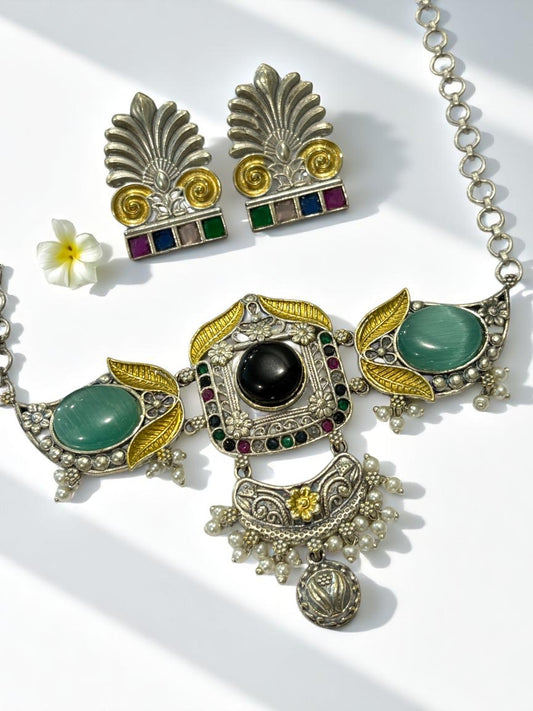 GREEN RITU GERMAN SILVER JEWELLERY SET