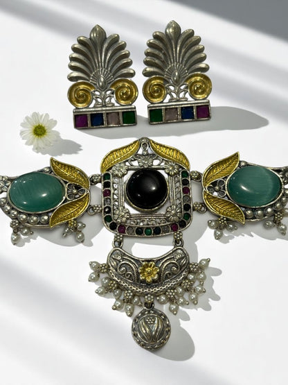 GREEN RITU GERMAN SILVER JEWELLERY SET