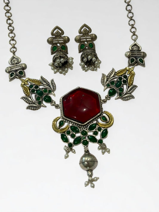 RUBY REKHA GERMAN SILVER JEWELLERY SET