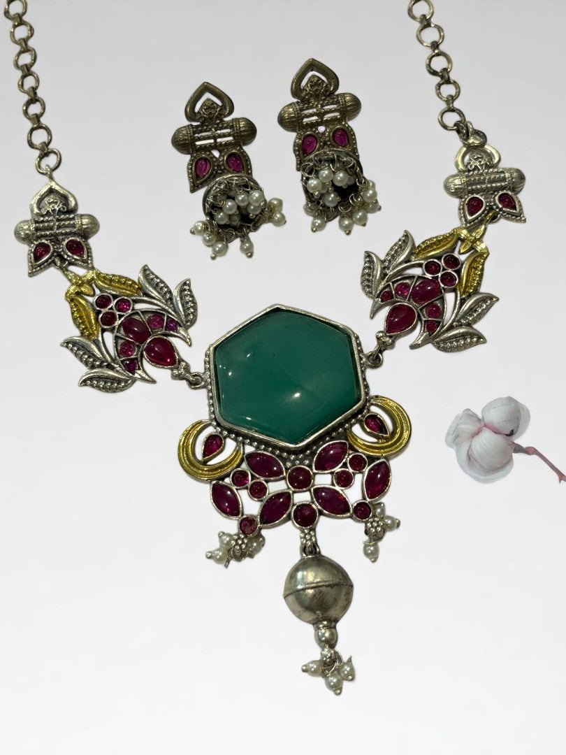 SEA GREEN REKHA GERMAN SILVER JEWELLERY SET