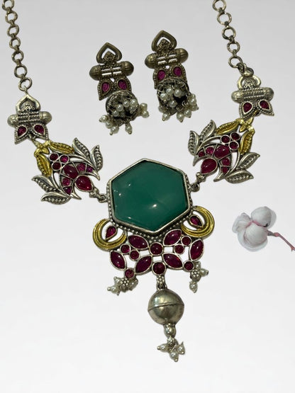 SEA GREEN REKHA GERMAN SILVER JEWELLERY SET