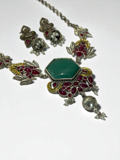 SEA GREEN REKHA GERMAN SILVER JEWELLERY SET