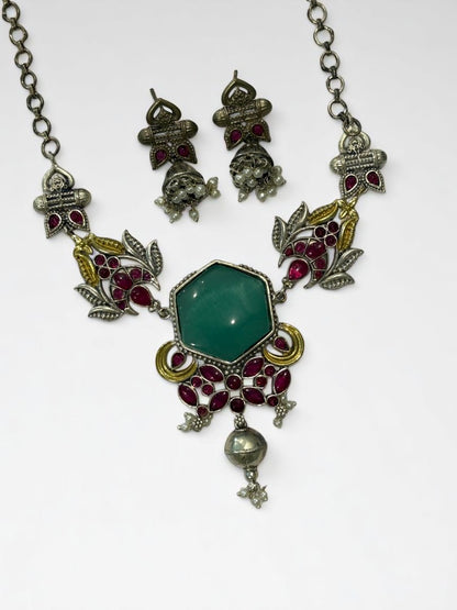 SEA GREEN REKHA GERMAN SILVER JEWELLERY SET